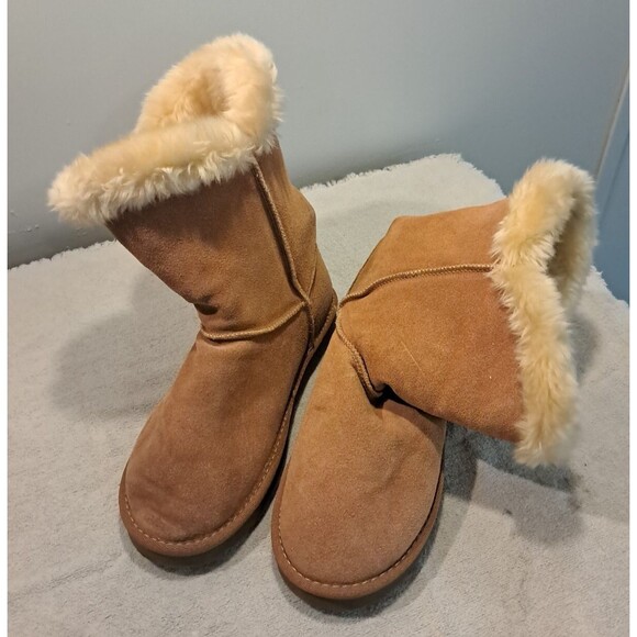 UGG Australia Womens Bailey Button Boots Sz 9 Chestnut Brown Tan Winter Fur - Picture 1 of 8